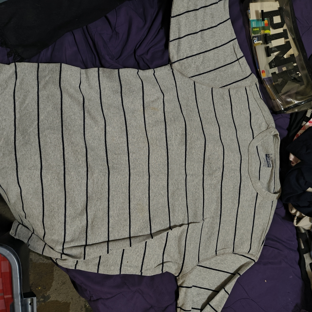 Basic Editions Gray and Black Striped Shirt